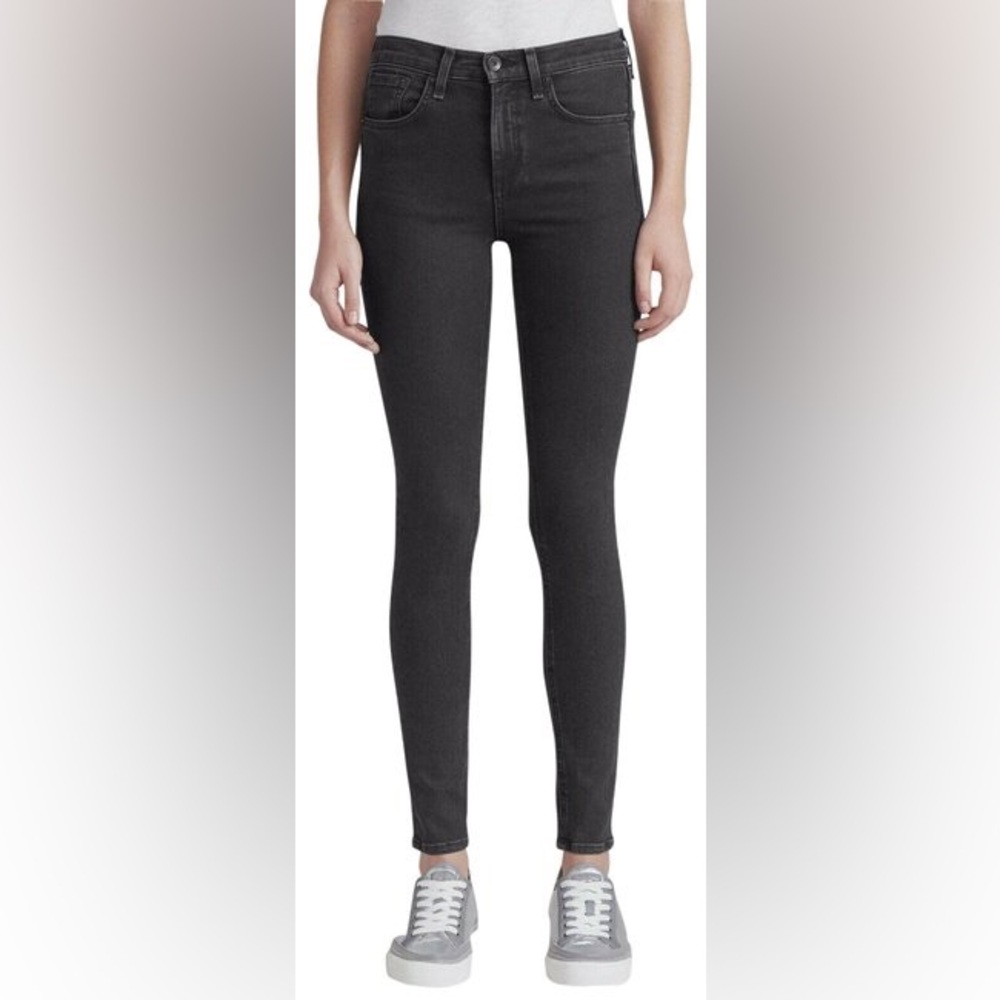 Rag & Bone Jeans Skinny Black Bruin 25 Gray High Rise Stretch Raw Hem Crop Capri